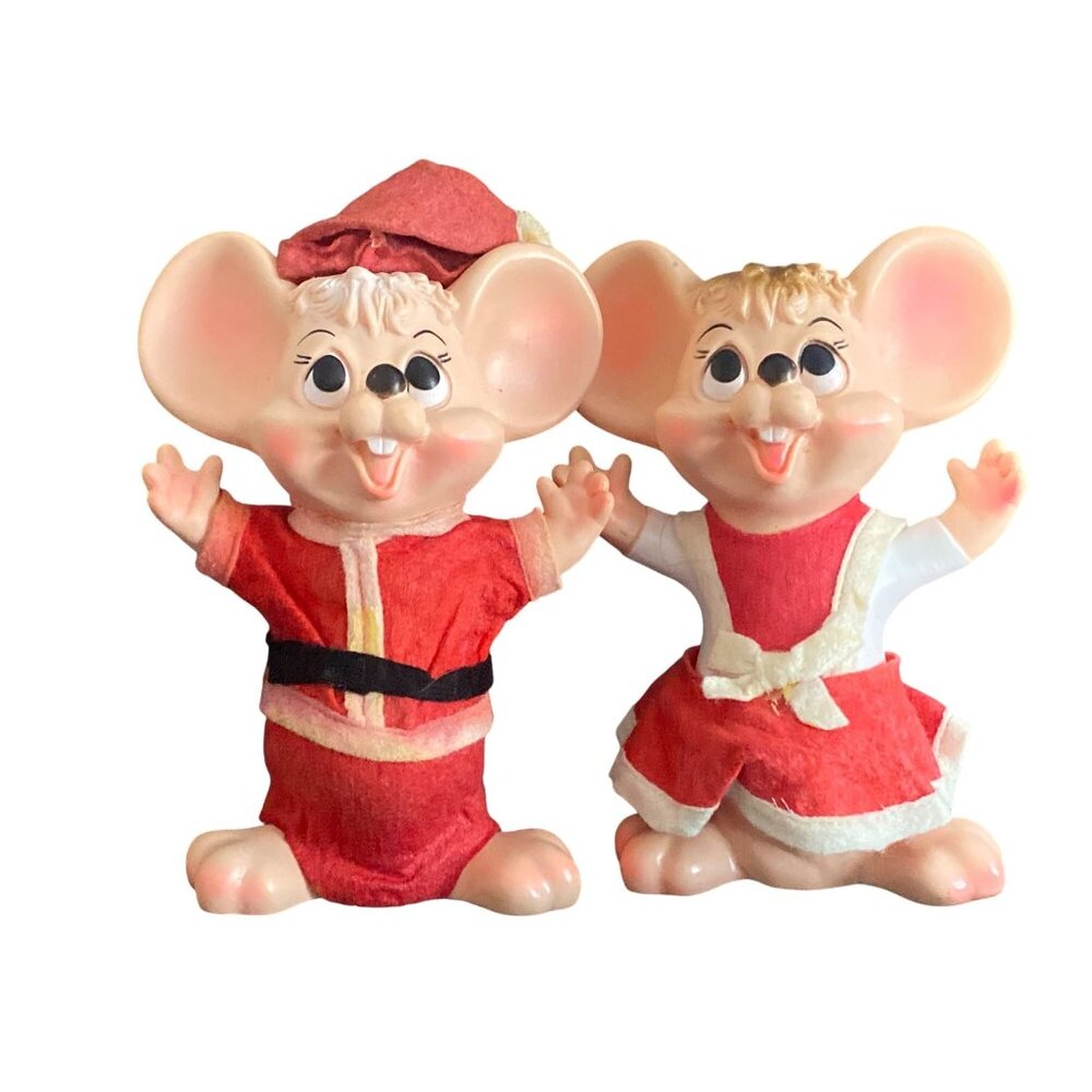 VTG Niagara Plastics Topo Gigio Mr Mrs Santa Claus Mouse Coin Bank Hard Plastic